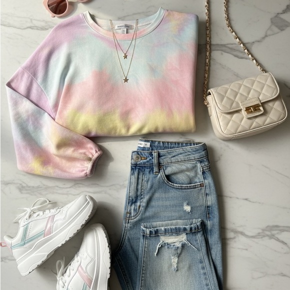 unkown Sweaters - ✨Sorbet Skies Pastel Dreams Tie-Dye Cropped Sweatershirt/ XL / Ballonon Sleeve